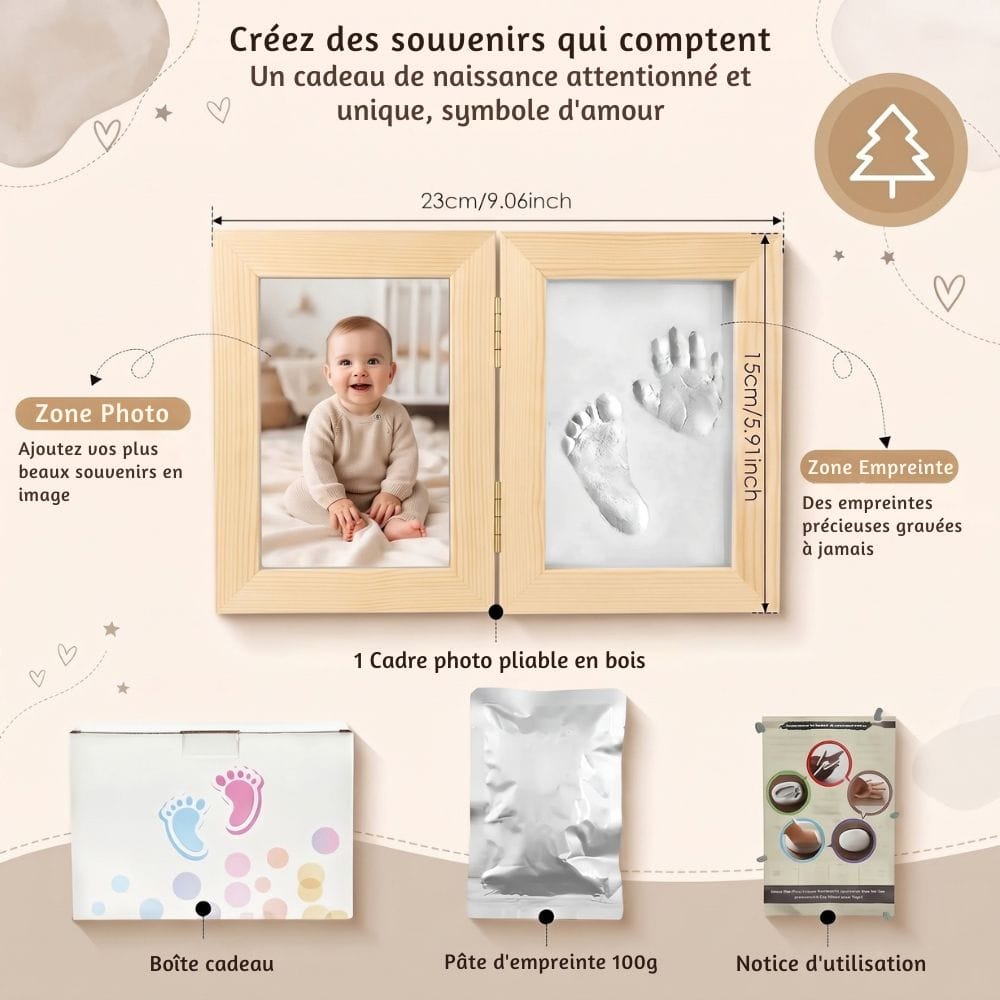 Cadre Photo Empreinte Bébé Pliable en Bois : Argile 100 g Bois