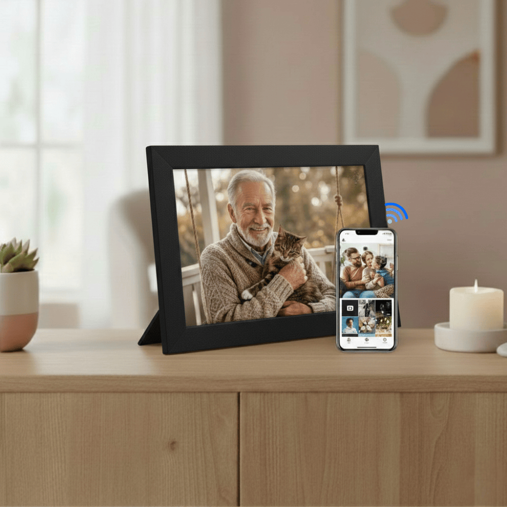Cadre Photo Numérique Wi-Fi 10,1 Pouces Frameo - Capteur Mouvement, 32Go, Écran Tactile - Partage Instantané