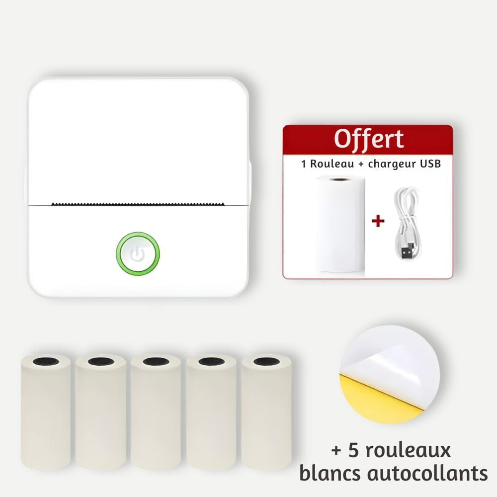 Imprimante Photo Thermique Bluetooth Sans Encre Blanc set 3