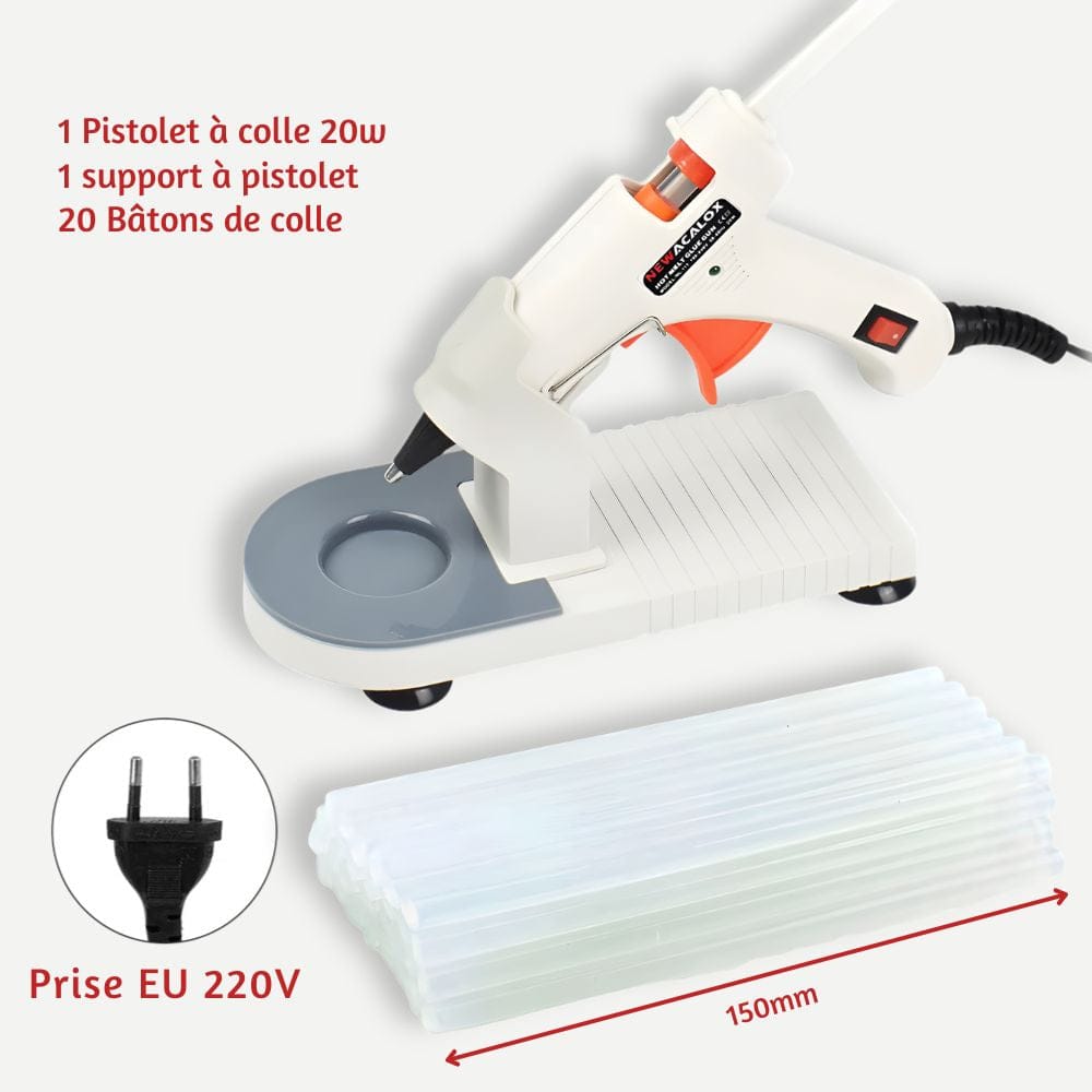Pistolet de Colle 7mm – Socle Plateforme de Travail Intégré Pistolet + Support + 20 Bâtons de colle