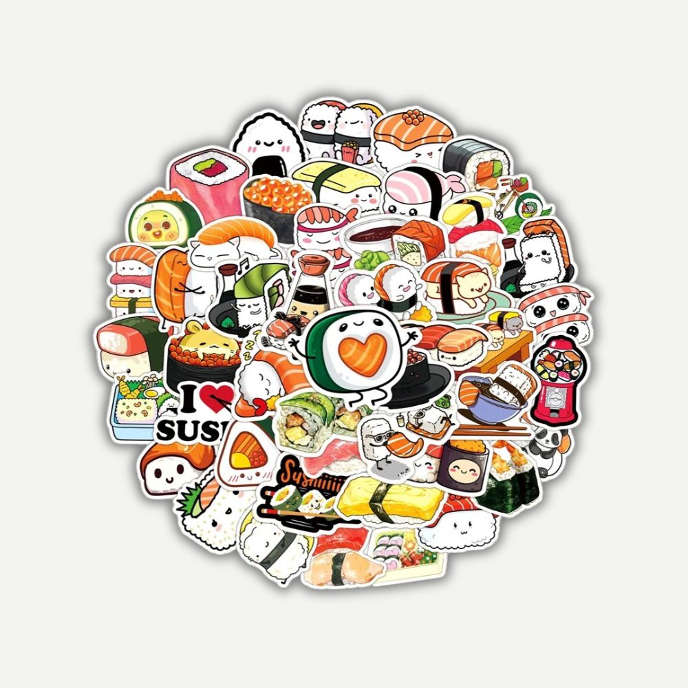 Stickers Sushi<br>Lot de 10, 30 ou 50