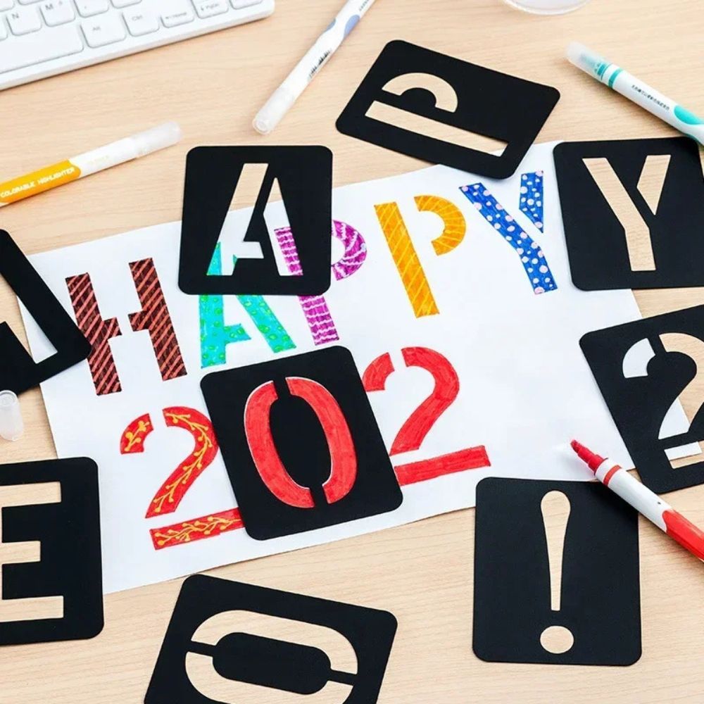 Pochoirs Alphabet<br>Lettres & Chiffres Réutilisables DIY