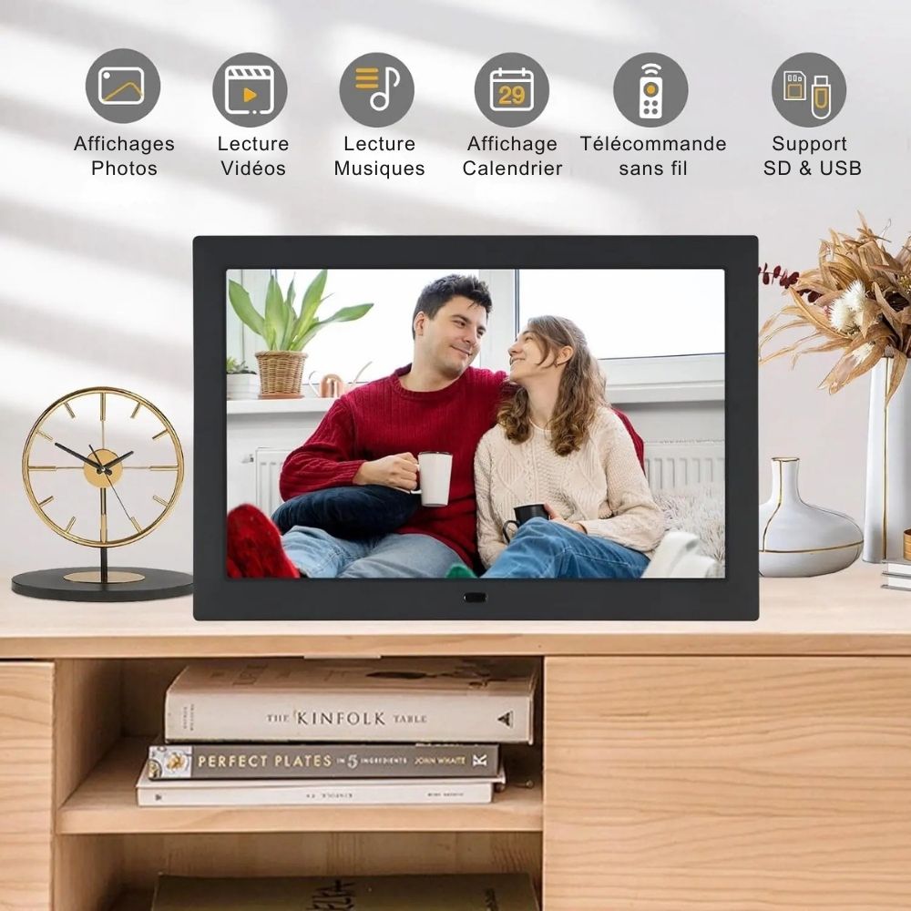 Cadre Photo Numérique 10 Pouces<br>4 à 32 Go, avec télécommande