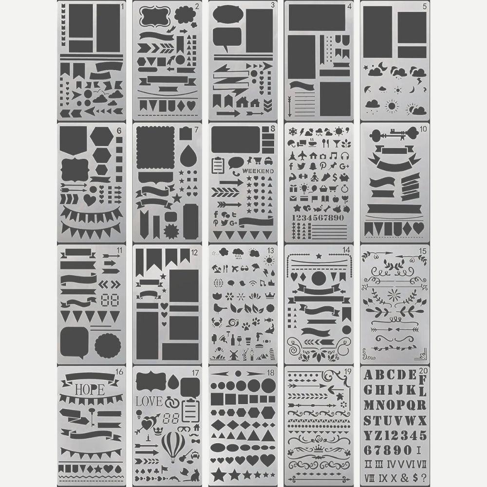 Pochoirs Bullet Journal<br>20 ou 30 pièces