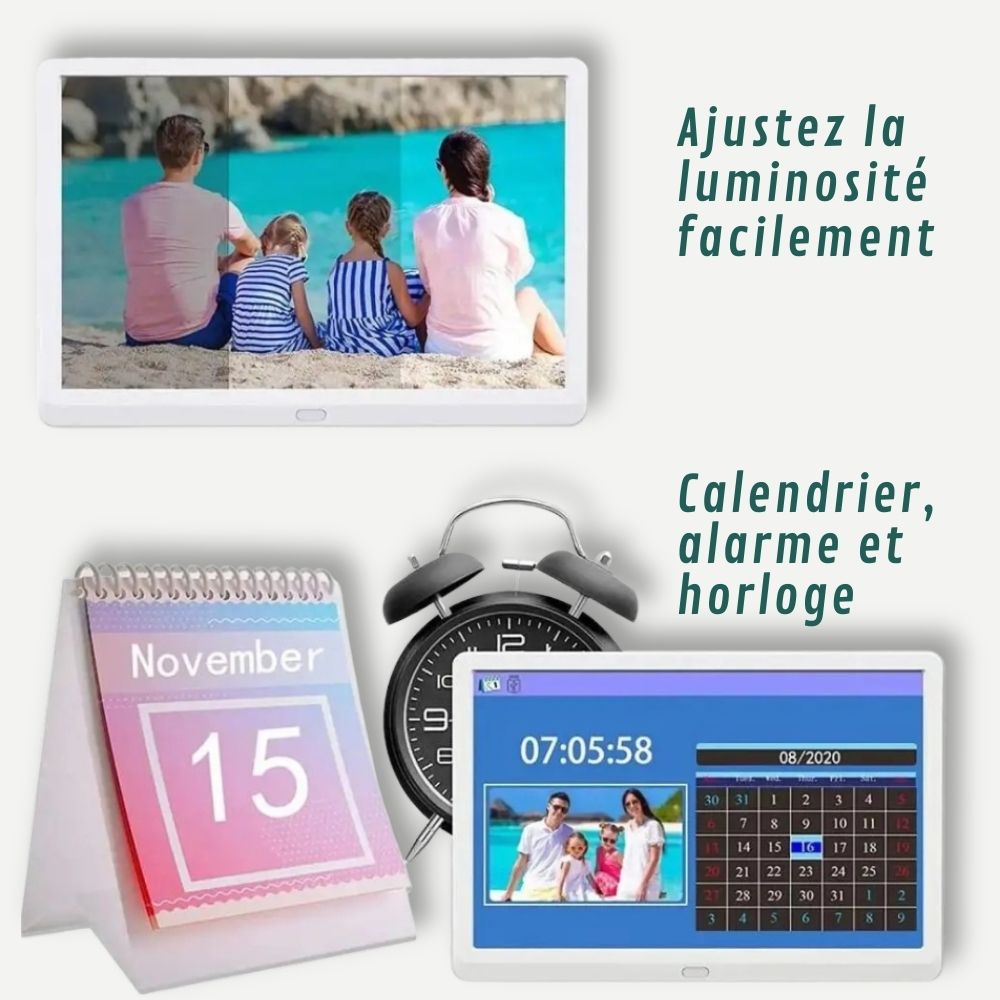 Cadre Photo Numérique 10 Pouces<br>4 à 32 Go, avec télécommande