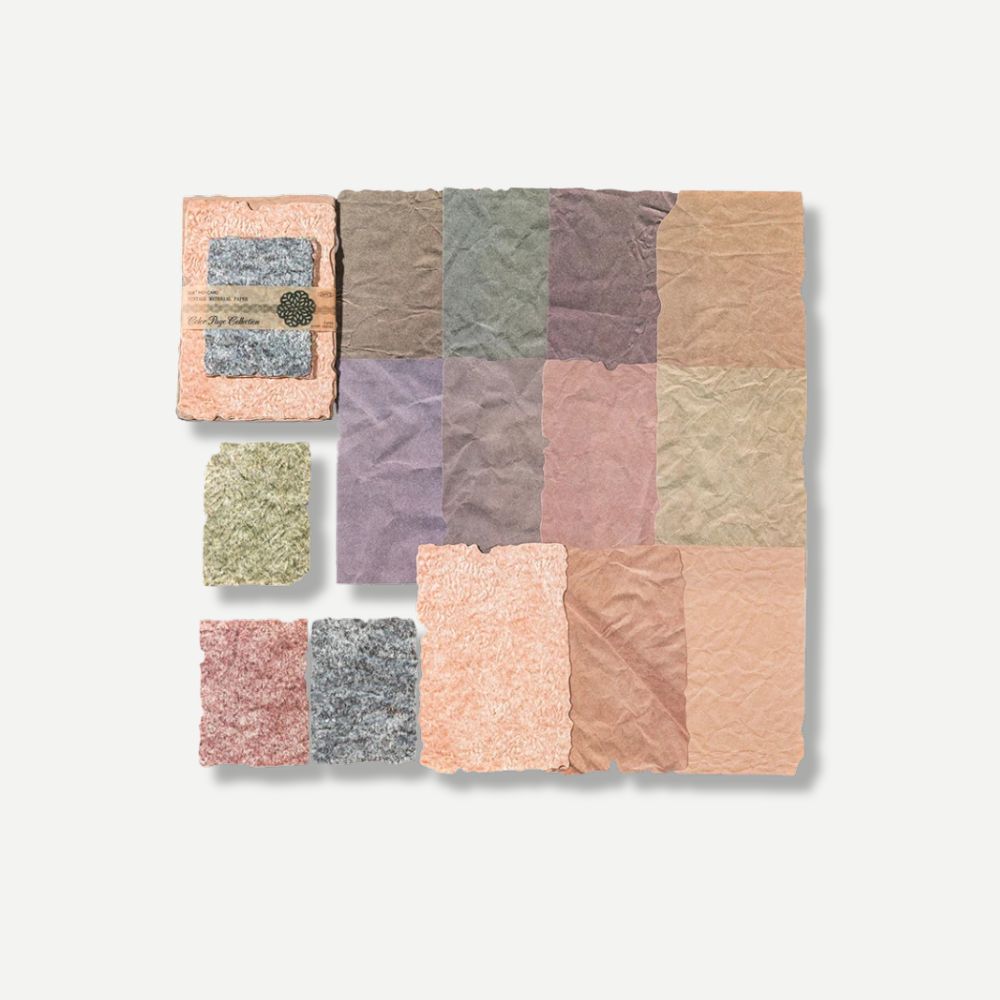 Papeterie Vintage<br>28 feuilles texturées, 6 Variantes