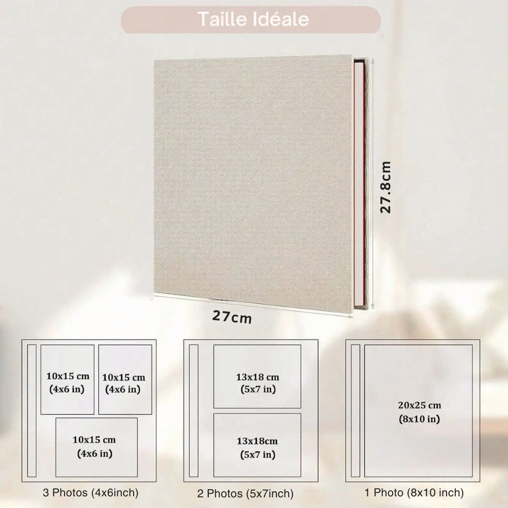 Album Photo Auto-Adhésif Premium<br>Lin Rigide – 120 Tirages