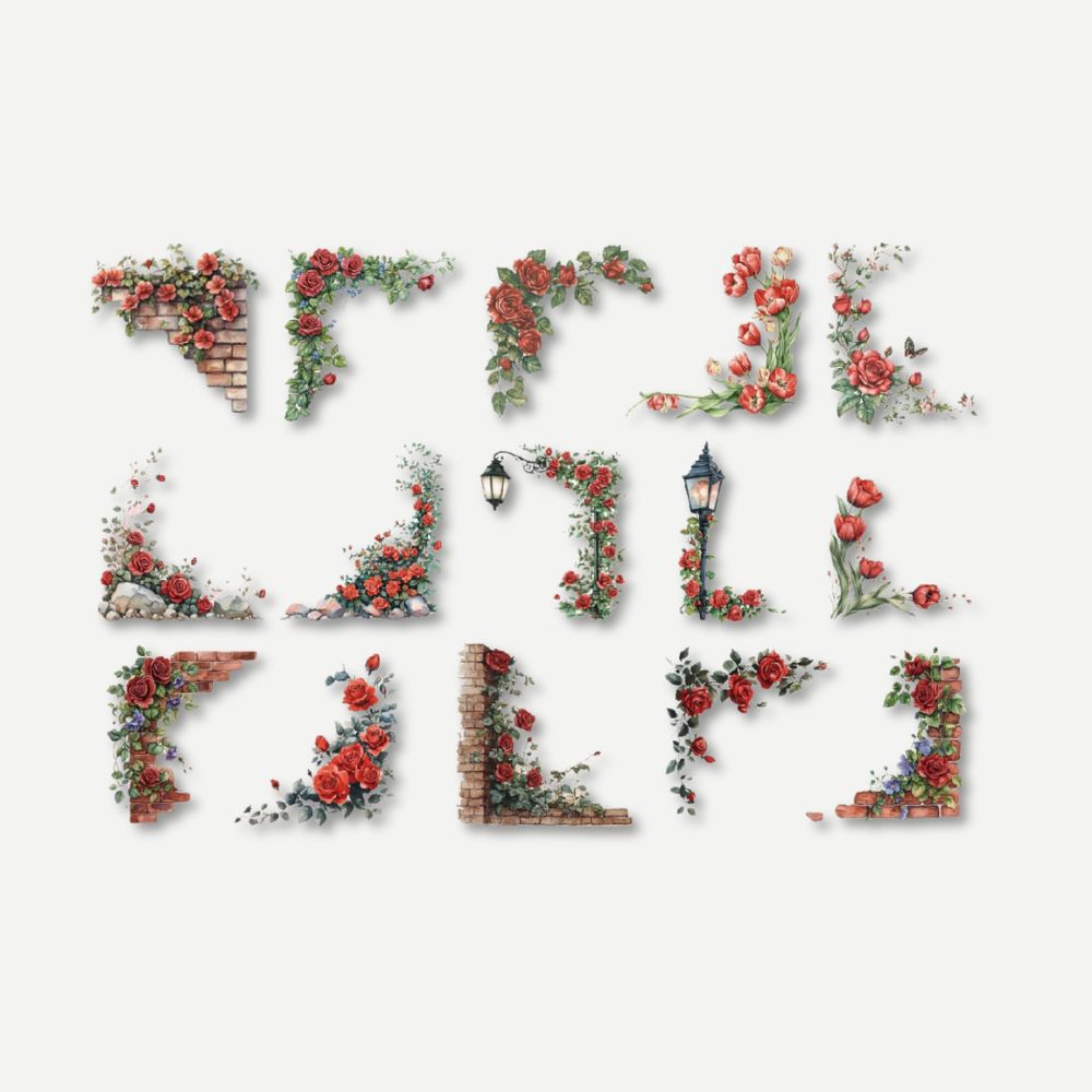 Coin Adhésif Pour Photo<br>Décor Floral pour Albums & Scrapbooking