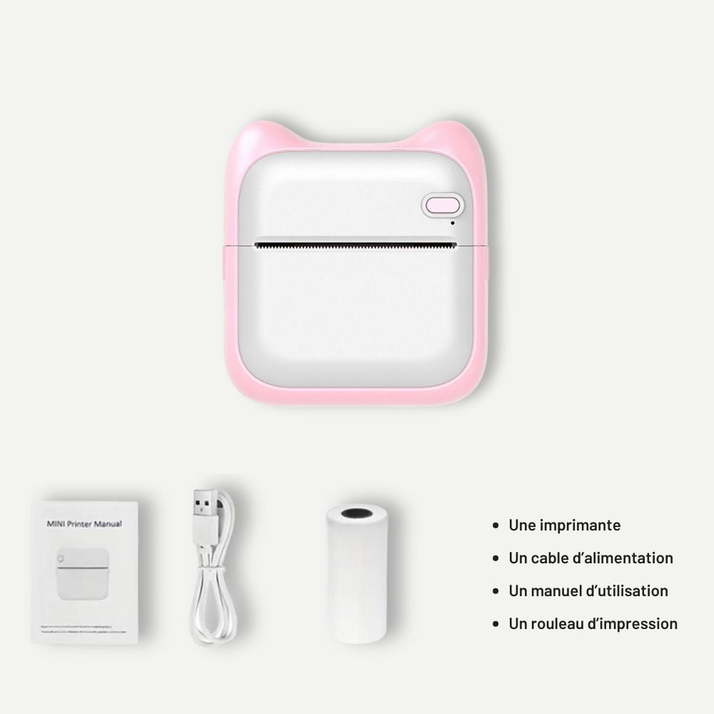 Mini Imprimante Bluetooth<br>Mignonne, Compacte & Idéale pour le Journal Créatif