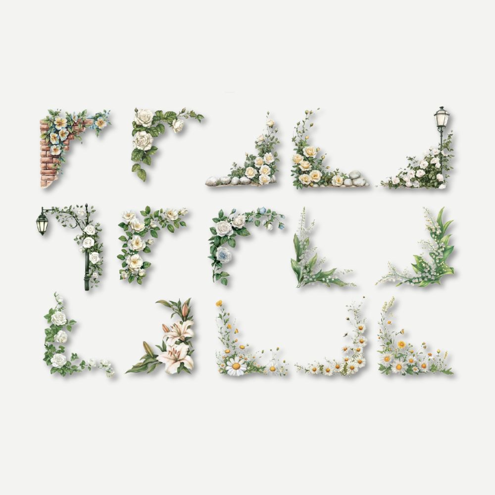 Coin Adhésif Pour Photo<br>Décor Floral pour Albums & Scrapbooking