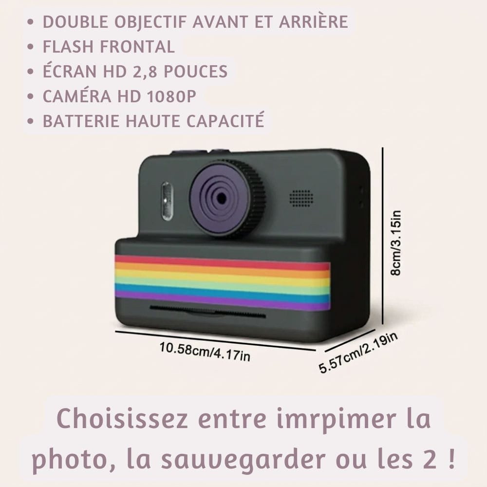 Appareil Photo Instantané Enfant —Écran 2,8", Batterie 1500 mAh, Flash