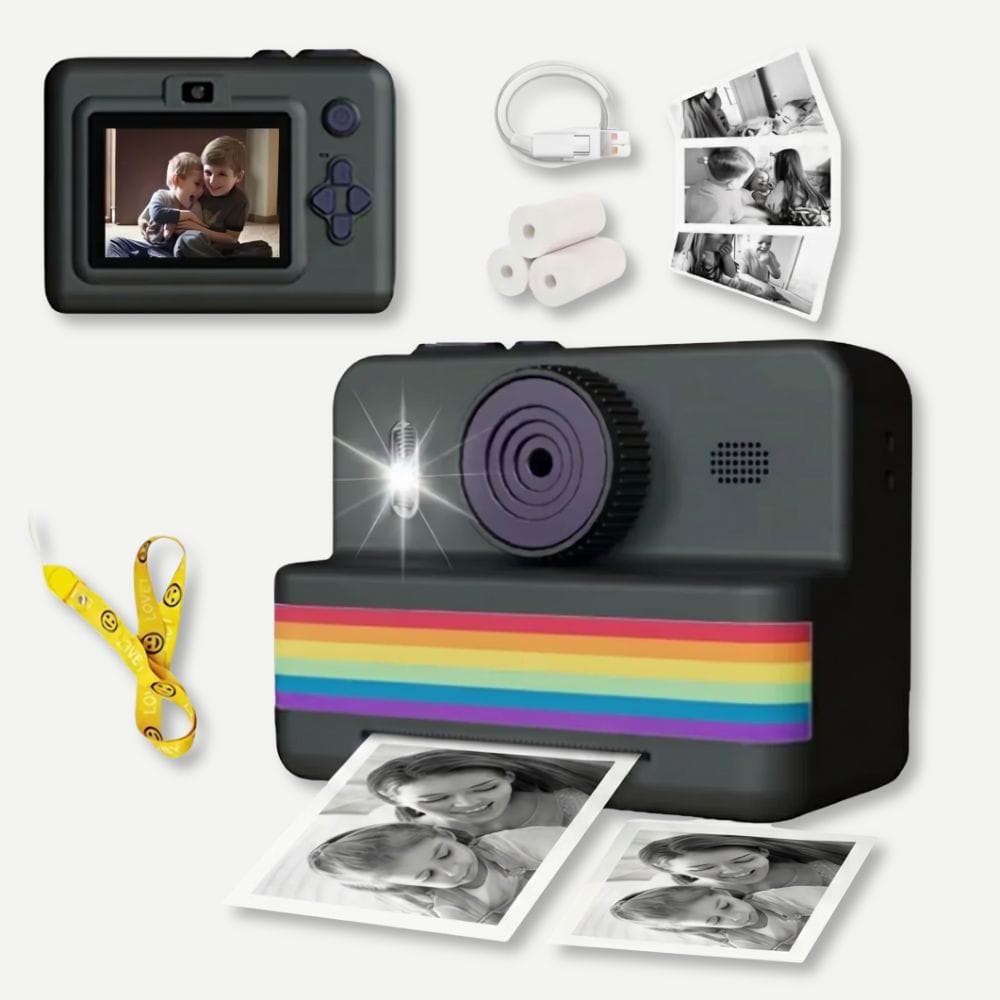 Appareil Photo Instantané Enfant —Écran 2,8", Batterie 1500 mAh, Flash Noir