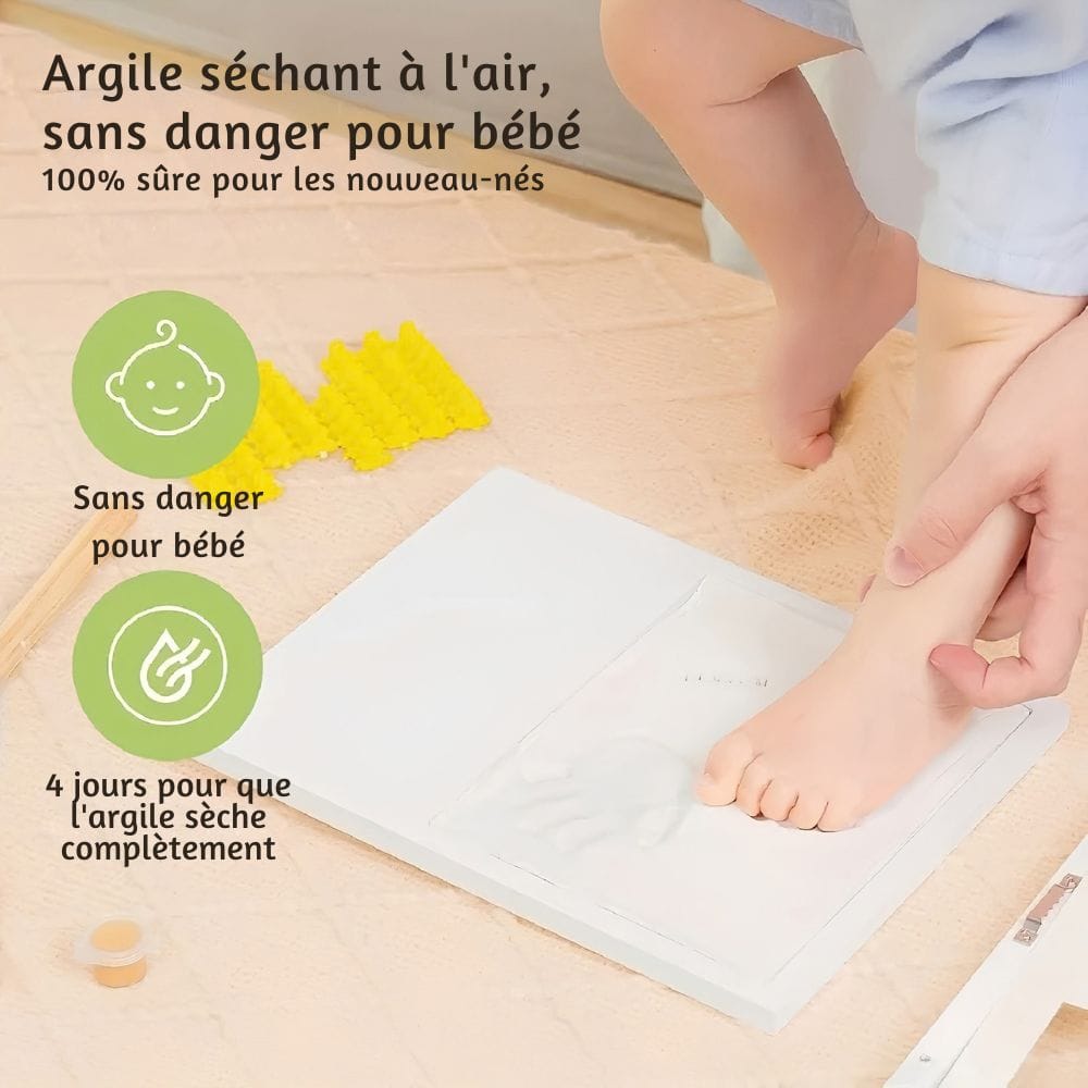 Cadre Empreinte Bébé en Bois : Argile et 2 Photos