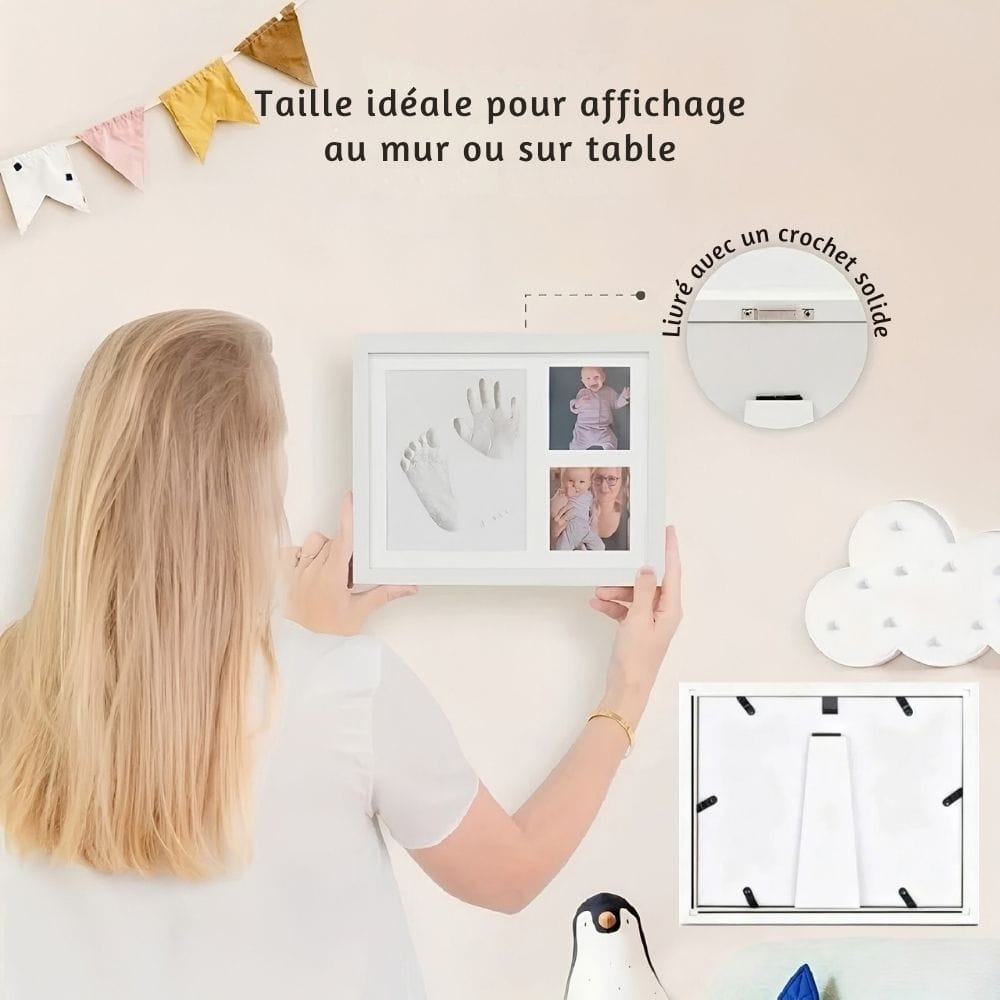 Cadre Empreinte Bébé en Bois : Argile et 2 Photos