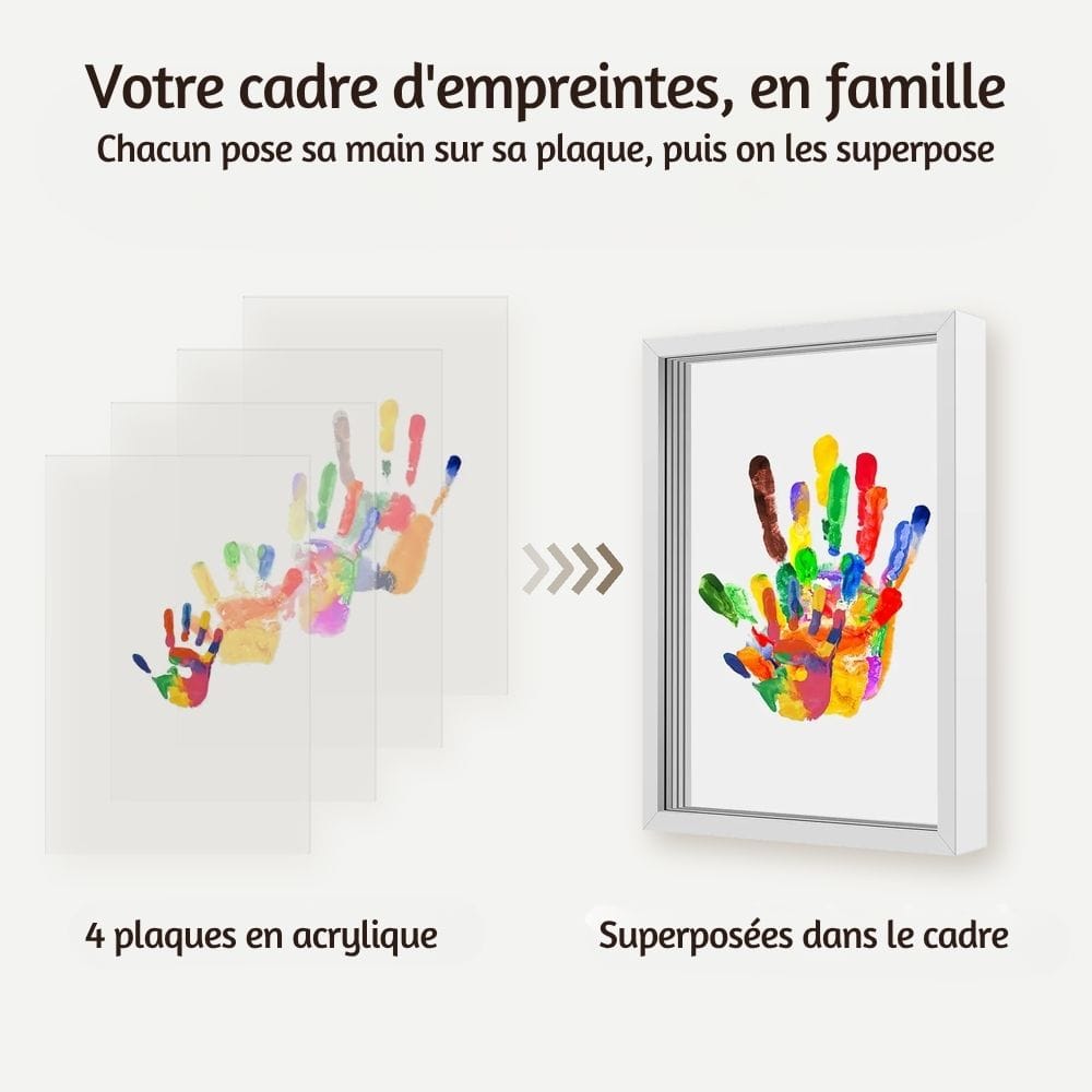 Cadre Empreinte Famille : Kit Mains Peintes 4 Plaques