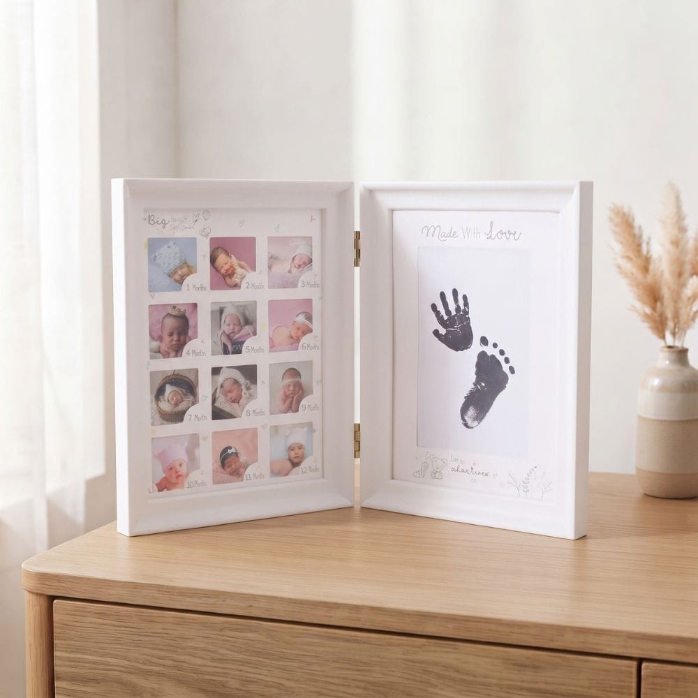 Cadre Photo Bébé Première Année : 12 Mois et Empreinte Blanc