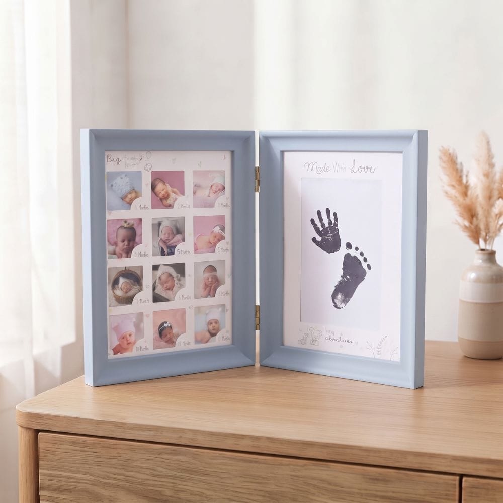 Cadre Photo Bébé Première Année : 12 Mois et Empreinte Bleu