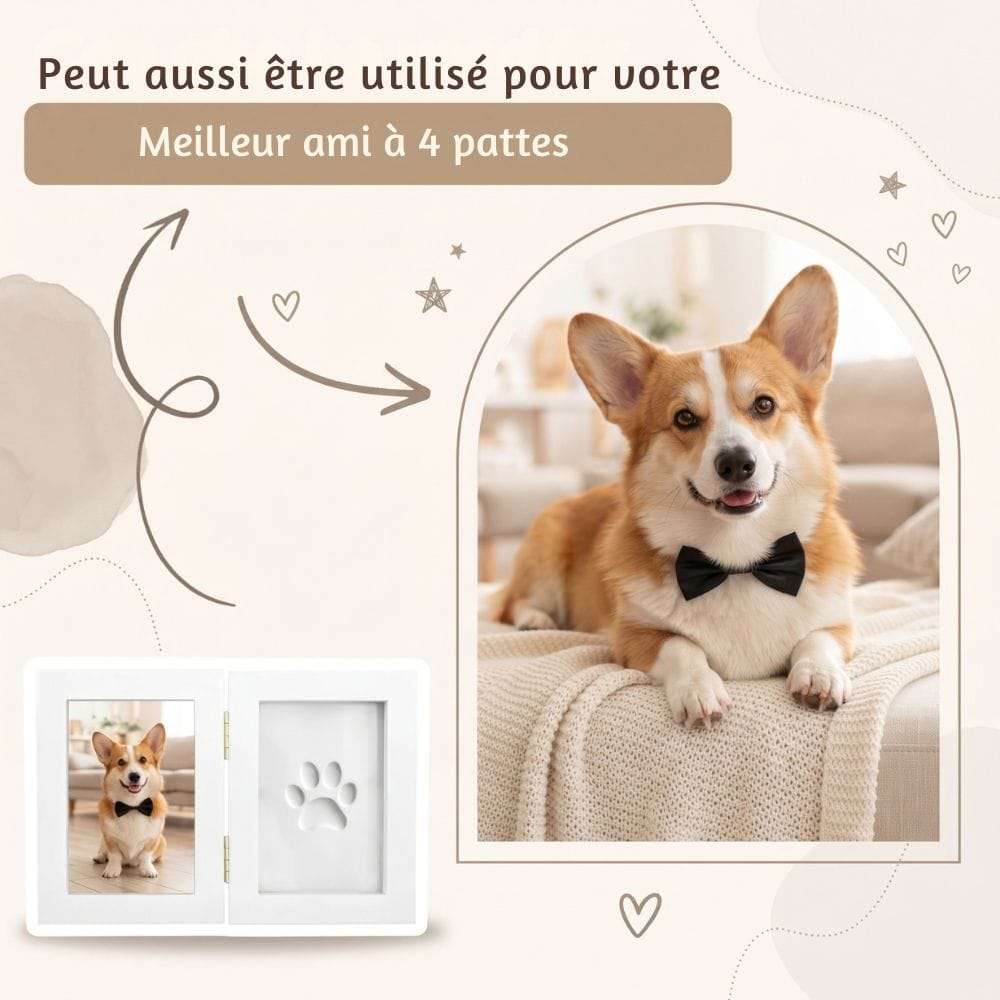 Cadre Photo Empreinte Bébé Pliable en Bois : Argile 100 g
