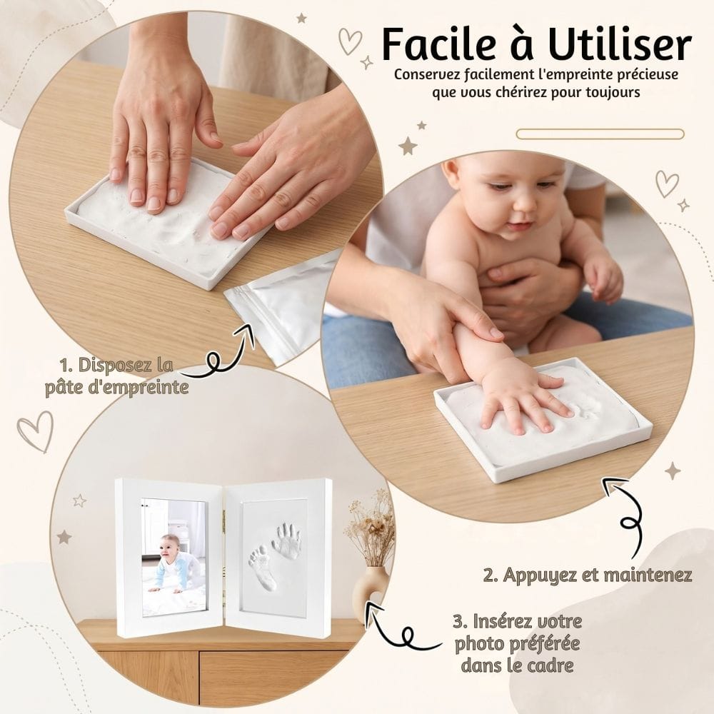 Cadre Photo Empreinte Bébé Pliable en Bois : Argile 100 g