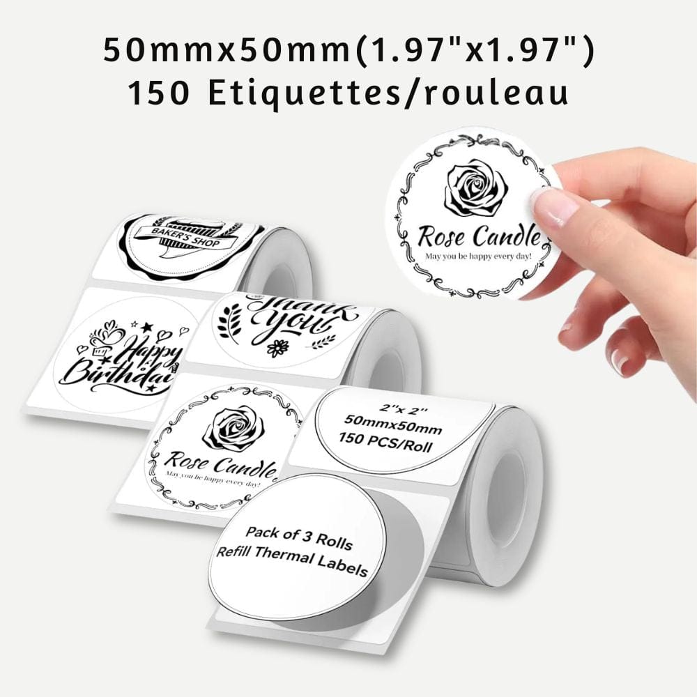 Étiquettes Thermiques Autocollantes 30-50mm Rouleau 3 Rouleaux 50/50mm