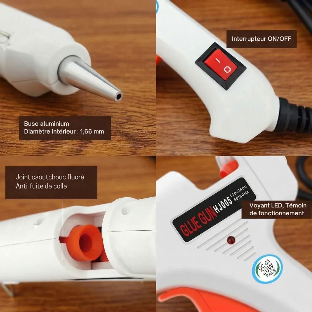 Glue Gun Kit 6 en 1 – Pistolet à Colle, Bâtons Colorés et Sacoche