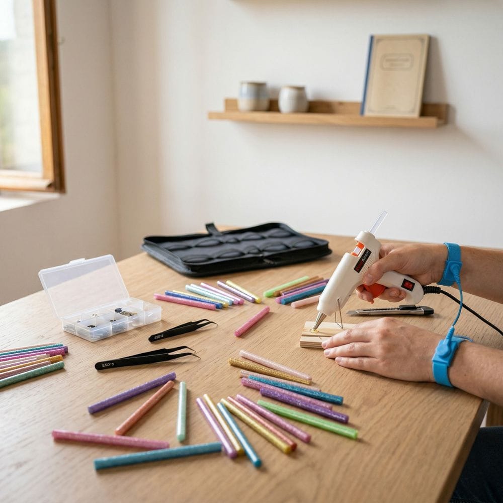 Glue Gun Kit 6 en 1 – Pistolet à Colle, Bâtons Colorés et Sacoche