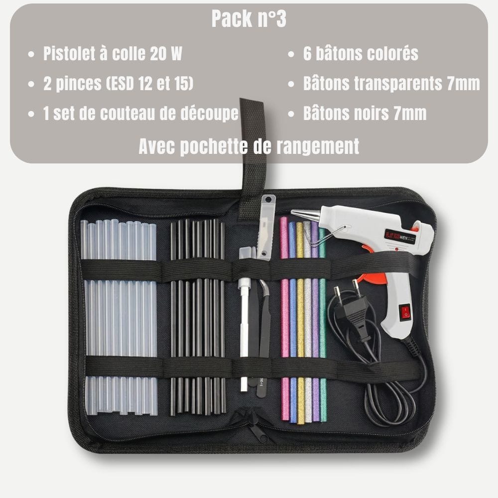 Glue Gun Kit 6 en 1 – Pistolet à Colle, Bâtons Colorés et Sacoche SET 3
