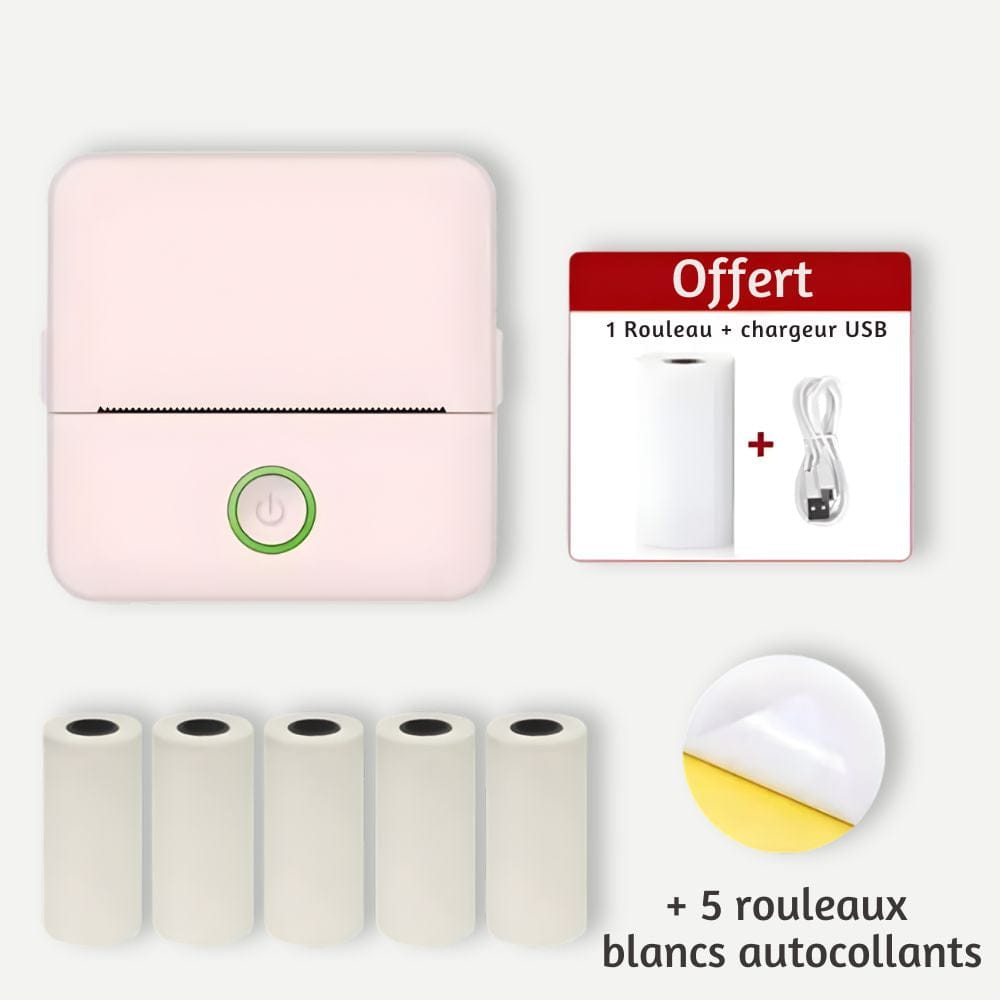 Imprimante Photo Thermique Bluetooth Sans Encre Rose set 3