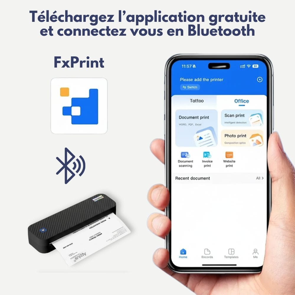 Imprimante Thermique A4 Portable Bluetooth Sans Encre