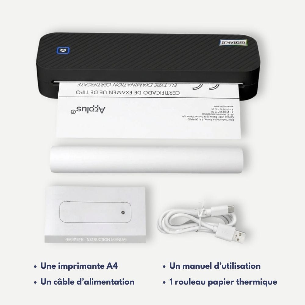 Imprimante Thermique A4 Portable Bluetooth Sans Encre Noir