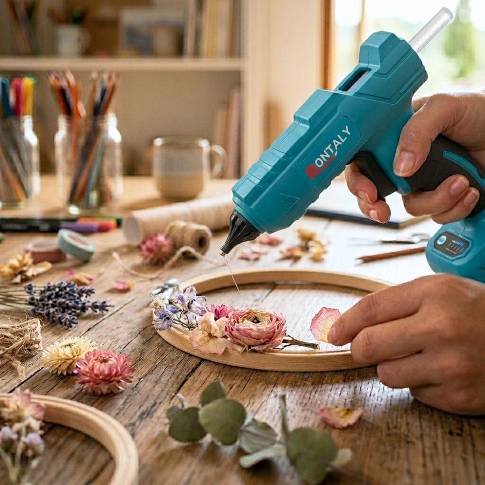 Pistolet à Colle à Batterie 18V – 100W, 10 bâtons inclus