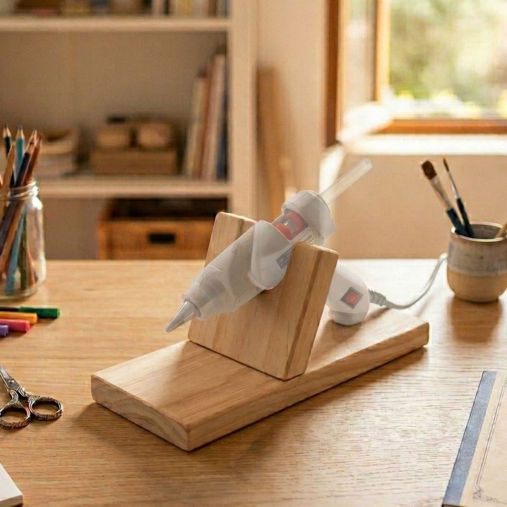 Support Pistolet à Colle en Bois – Stable, 20×8cm, Atelier Créatif